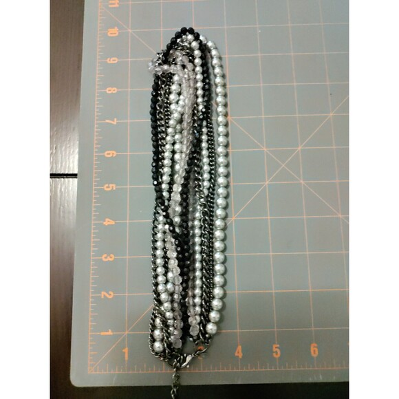 Premier Design Multi-Strand Silver Tone Beads and Gun Metal Chains - Picture 5 of 9